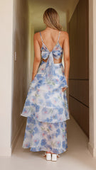 Kelli Maxi Dress - White / Blue Floral