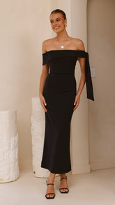 Halen Off Shoulder Midi Dress - Black