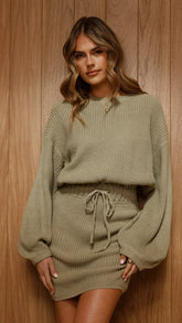Feya Knit Mini Dress - Olive