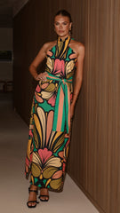 Portugal Twist Halter Maxi Dress - Apple