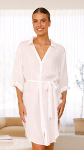 Vesper Short Sleeve Mini Dress - White