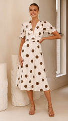 Alondra Midi Dress - White/Camel