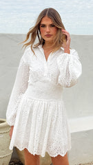 Brittney Long Sleeve Mini Dress - White