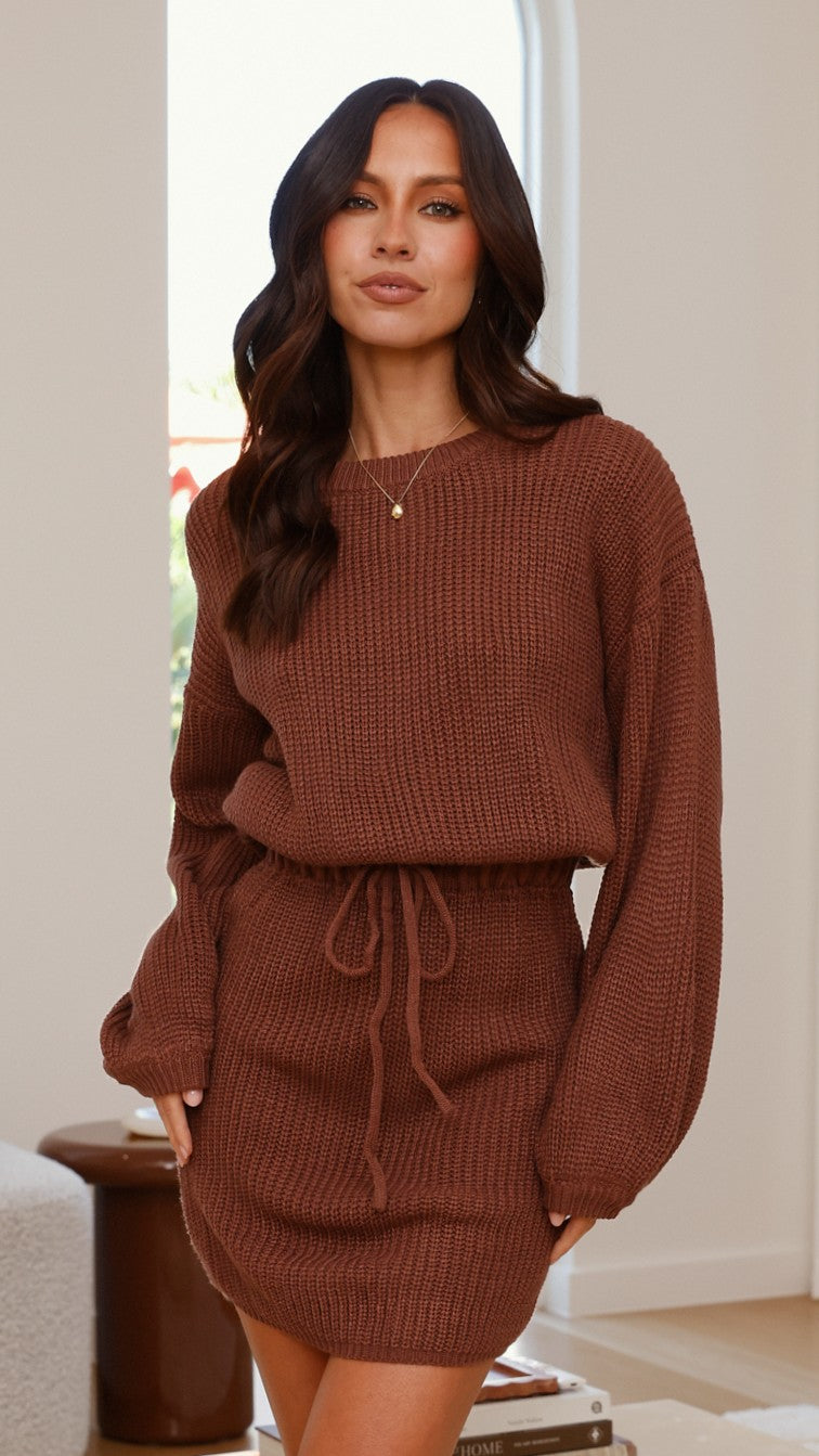 Feya Knit Mini Dress - Chocolate