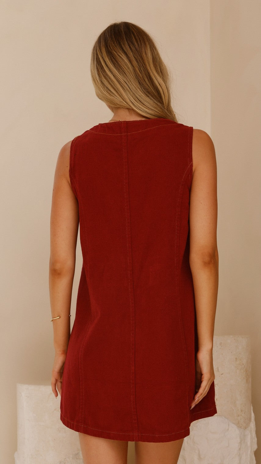 Sacha Denim Mini Dress - Red