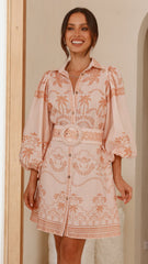 Xander Long Sleeve Mini Dress - Natural