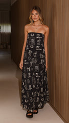 Connie Maxi Dress - Black/Beige Cowgirl