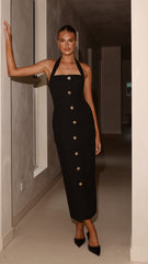 Tierra Button Midi Dress - Black
