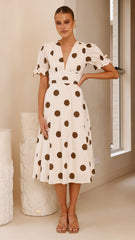 Alondra Midi Dress - White/Camel