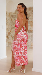 Debbie Midi Dress - Pink/Red Floral