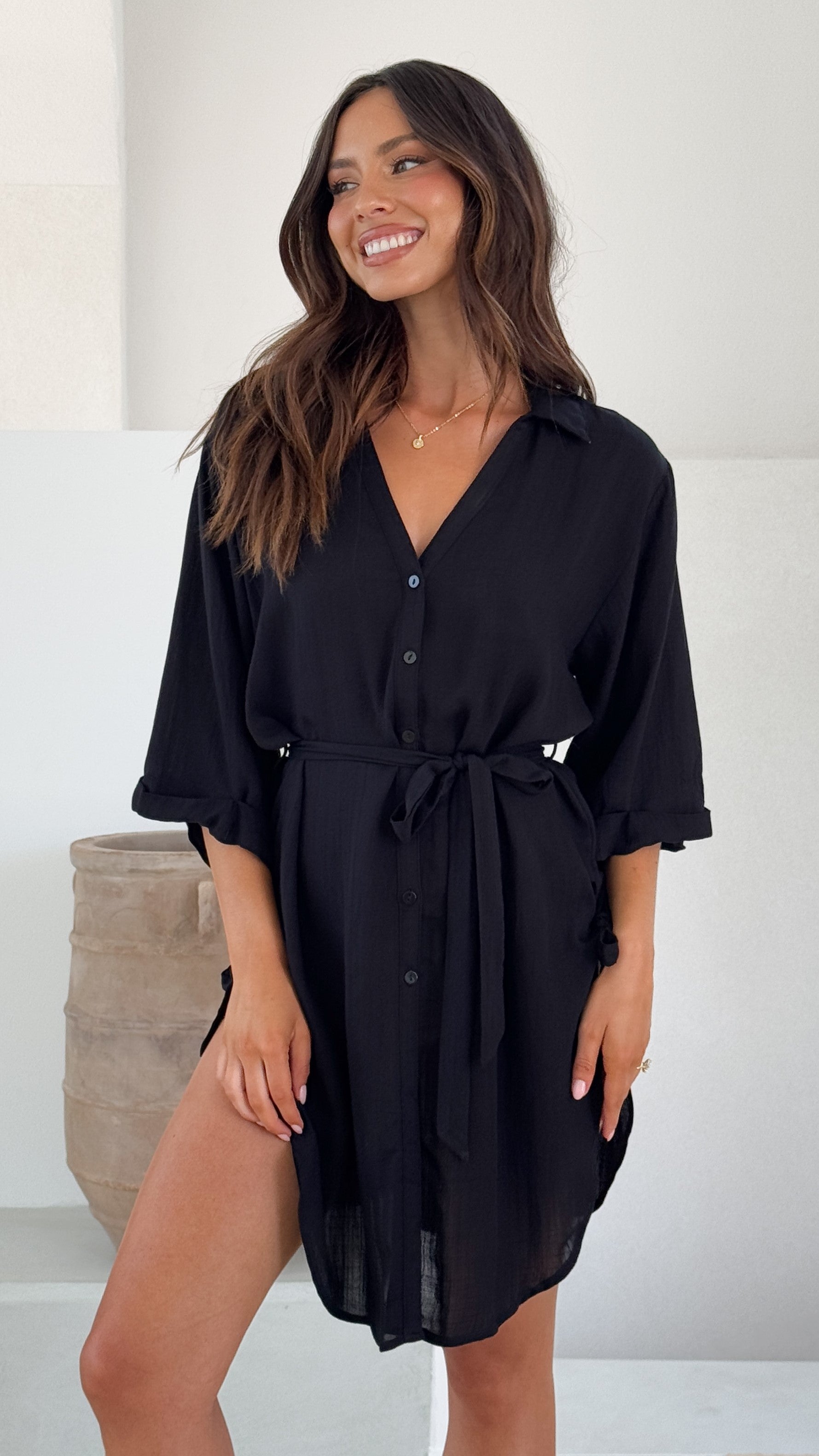 Vesper Short Sleeve Mini Dress - Black