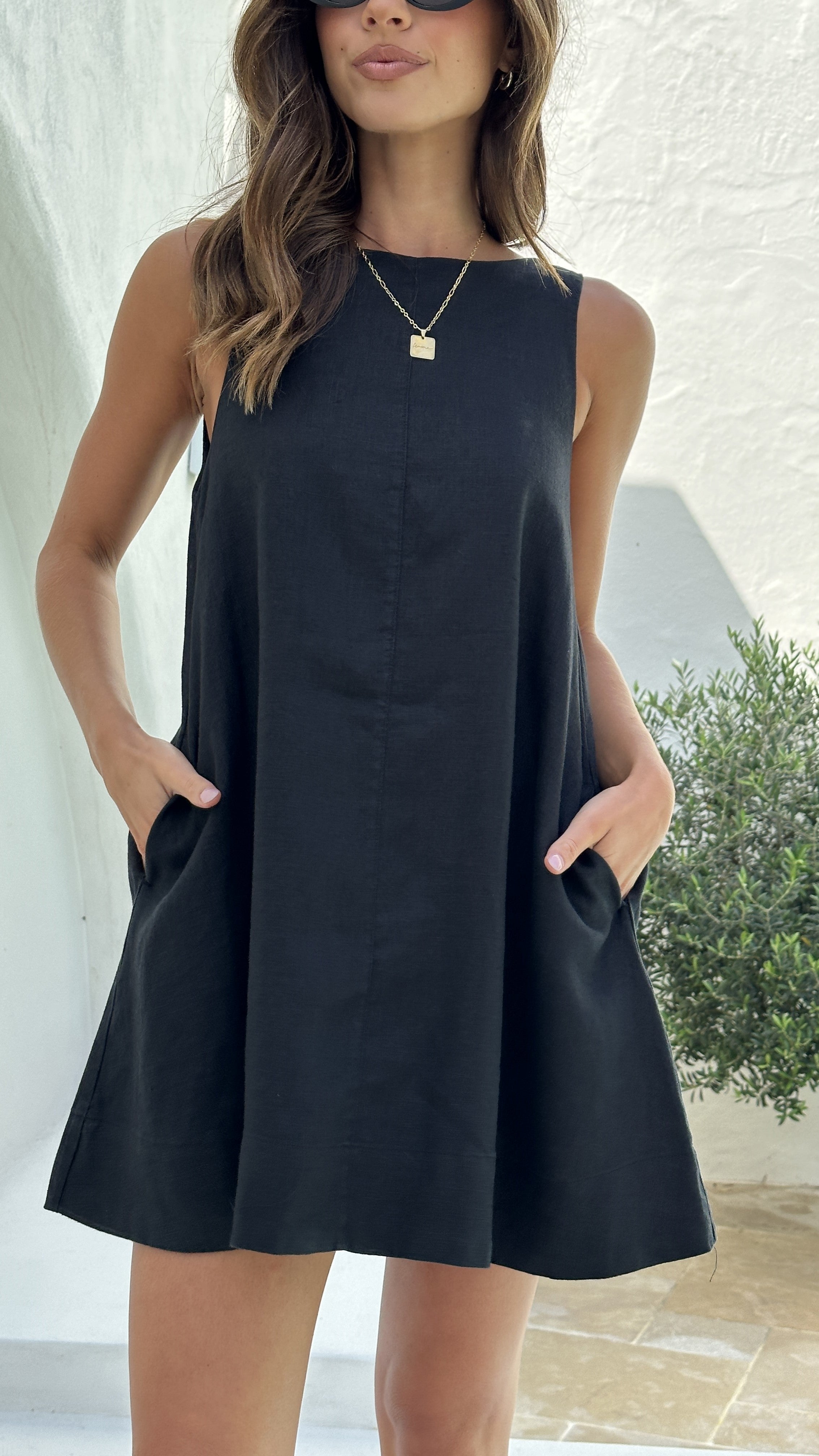 Nemi Linen Dress - Black - Nude Lucy