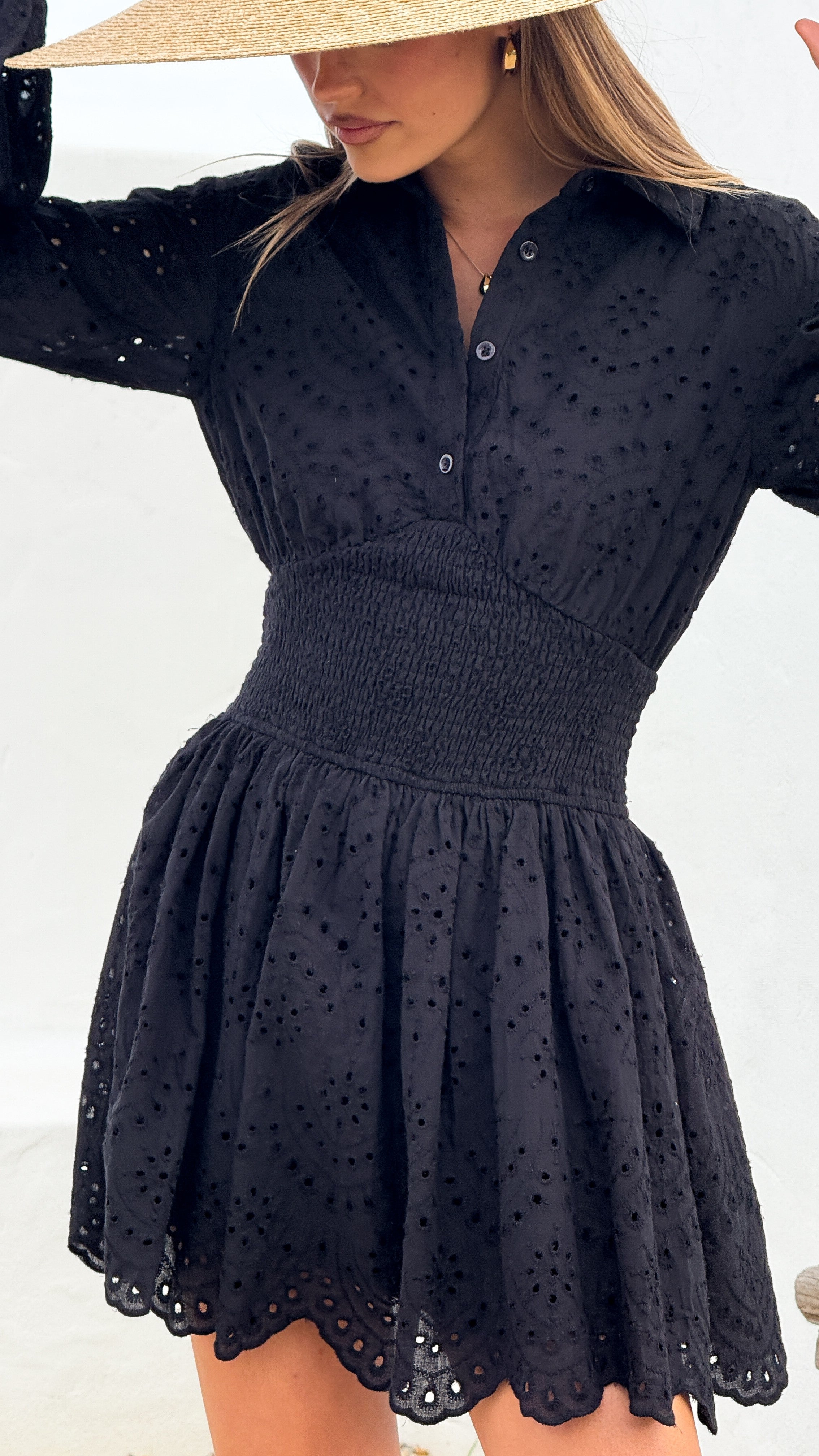 Brittney Long Sleeve Mini Dress - Black